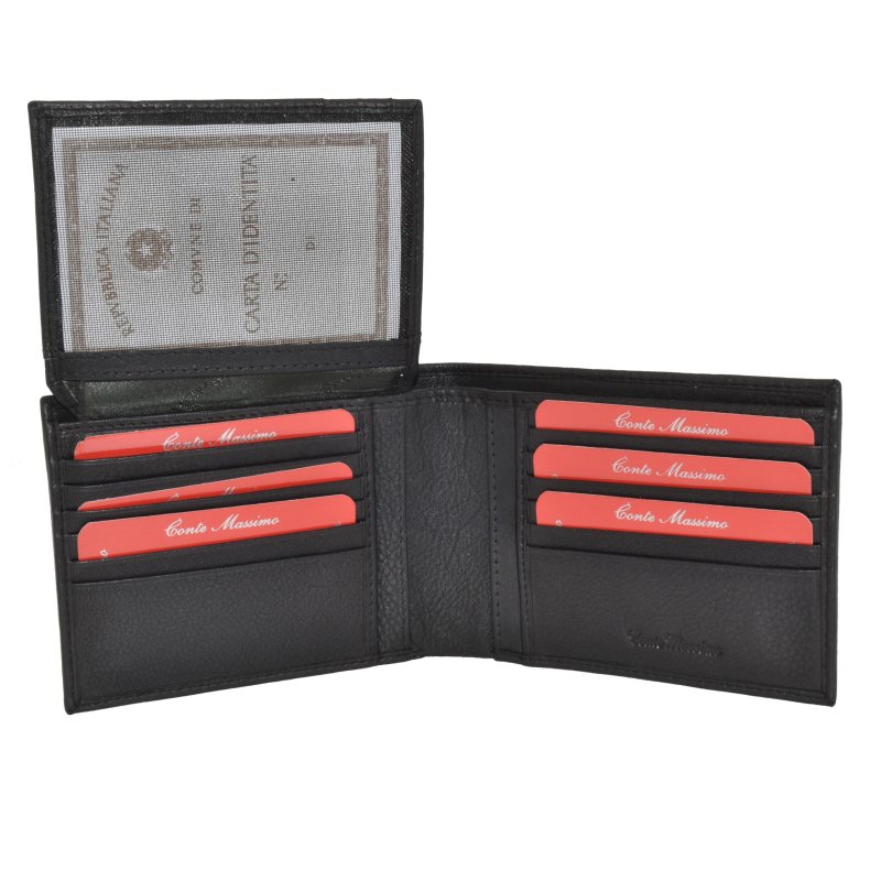 CONTE MASSIMO Portefeuille Homme, Cuir Véritable, Fait Main avec Porte-cartes et Fenêtre, Avec Coffret Cadeau — intérieur
