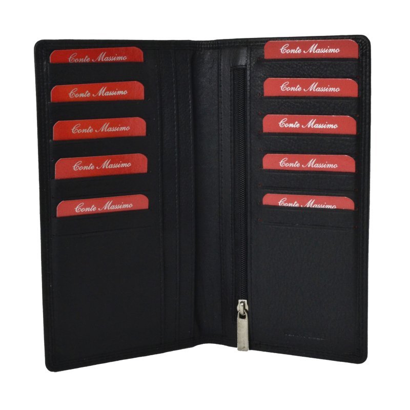 Conte Massimo Men's Wallet, Genuine Leather, Handmade, Vertical Card Holder, Gift Box
