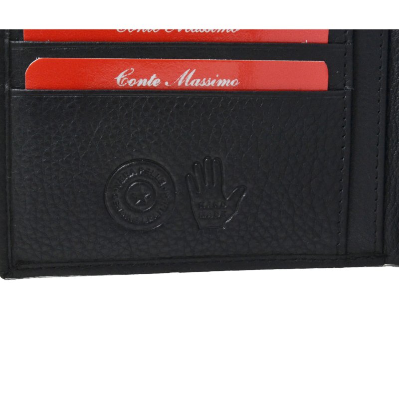 CONTE MASSIMO Herren-Geldbörse, echtes Leder, handgefertigt, Kartenfach und Knopf, mit Geschenkbox — Logo-Detail