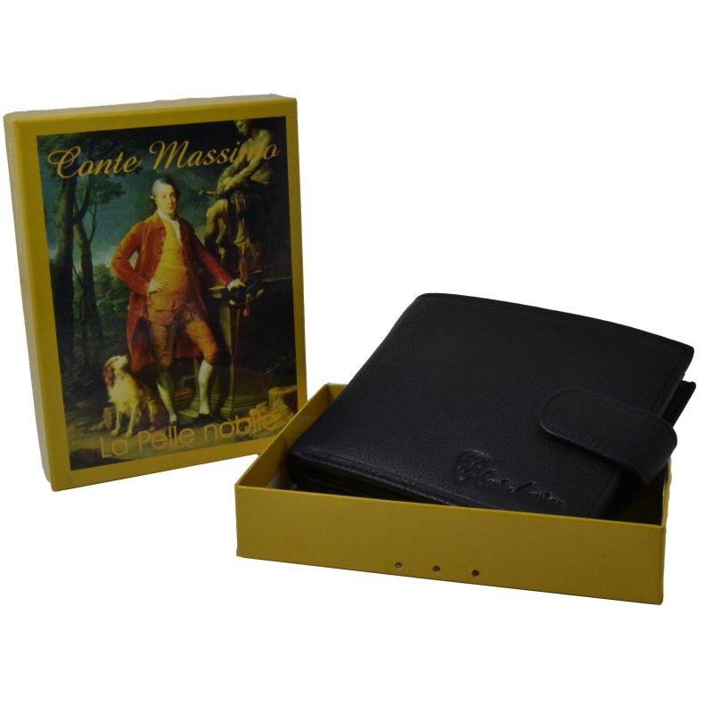 Conte Massimo Men's Wallet, Genuine Leather, Handmade, Card Holder and Button, Gift Box — view 8