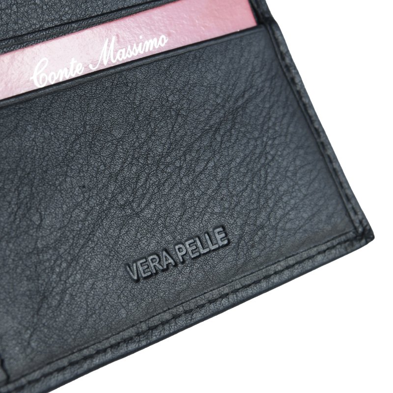 CONTE MASSIMO Men's Wallet, Genuine Leather, Handmade Card Holder Without Coin Pocket, With Gift Box — logo detail