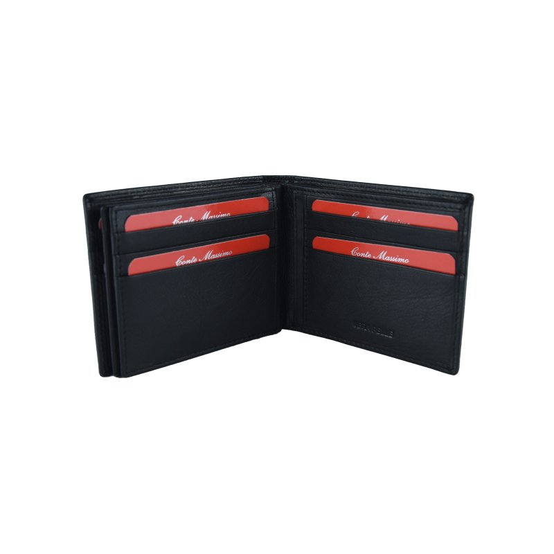 CONTE MASSIMO Men's Wallet, Genuine Leather, Handmade Card Holder Without Coin Pocket, With Gift Box — back view