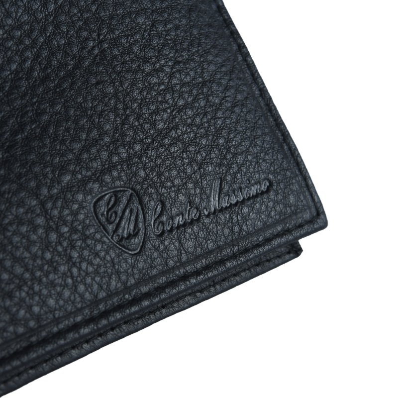 CONTE MASSIMO Men's Wallet, Genuine Leather, Handmade Slim Without Coin Pocket, Gift Box — logo detail
