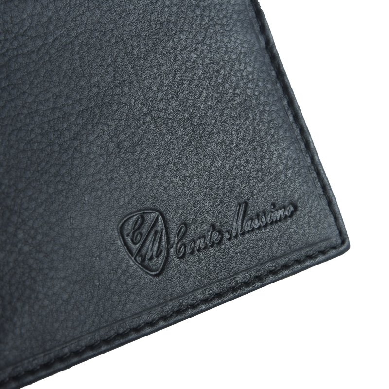 CONTE MASSIMO Men's Wallet, Genuine Leather, Handmade Double Money Clip, Gift Box — detail