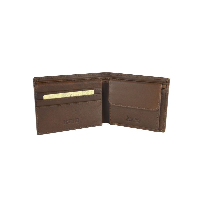 HUNT, Men's Genuine Leather Wallet, Classic with RFID Protection and Gift Box — front view