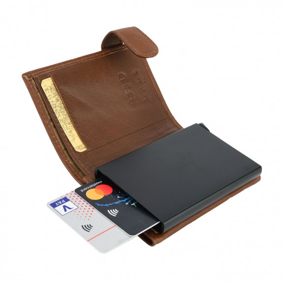 Hunt Porta Carte di Credito Uomo In Vera Pelle, Protezione RFID, Portafoglio Con Tasca Banconote, Scatola Regalo
