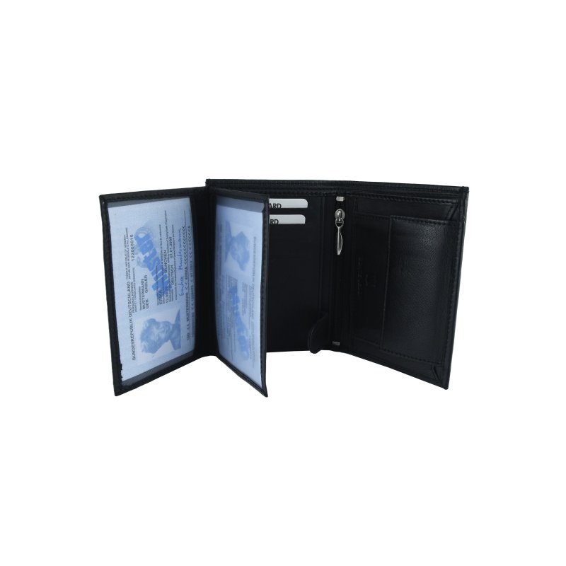 GRESEL Herren-Geldbörse Schwarz im Hochformat aus echtem Leder, mit Münzfach, mit Geschenkbox — Rückansicht