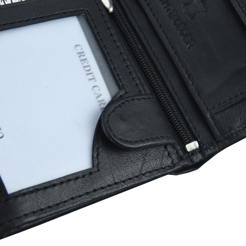 GRESEL Men's Vertical Black Wallet In Genuine Leather, With Coin Pocket, With Gift Box — inside
