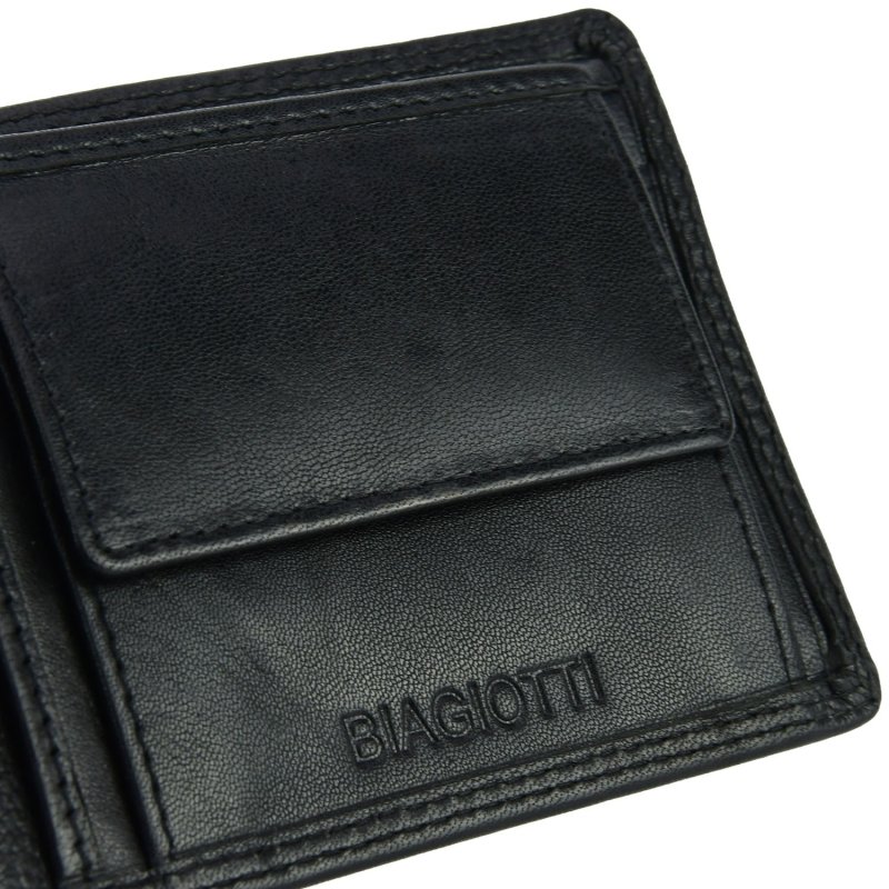 Biagiotti Men's Wallet in Genuine Leather, Slim With Coin Purse and Gift Box — logo detail