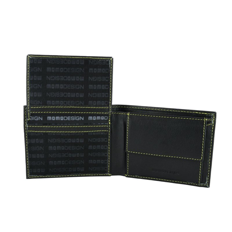 MOMO DESIGN Men's Slim Wallet in Genuine Leather, With RFID Protection, Wooden Gift Box — back view