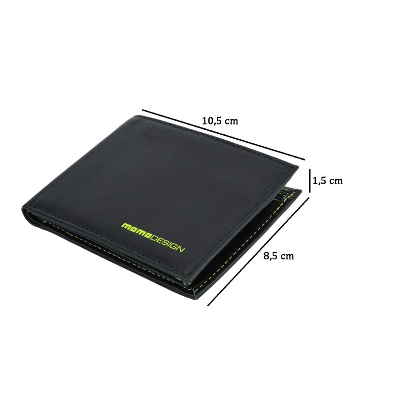 MOMO DESIGN Men's Slim Wallet in Genuine Leather, With RFID Protection, Wooden Gift Box — inside