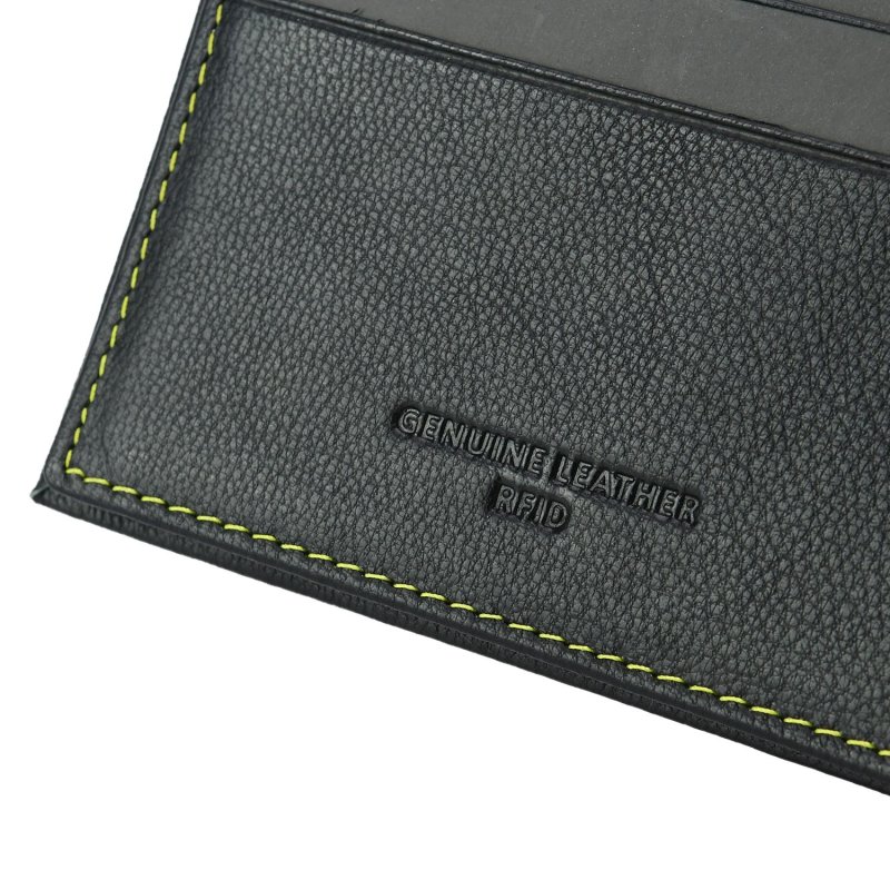 MOMO DESIGN Men's Slim Wallet in Genuine Leather, With RFID Protection, Wooden Gift Box — logo detail