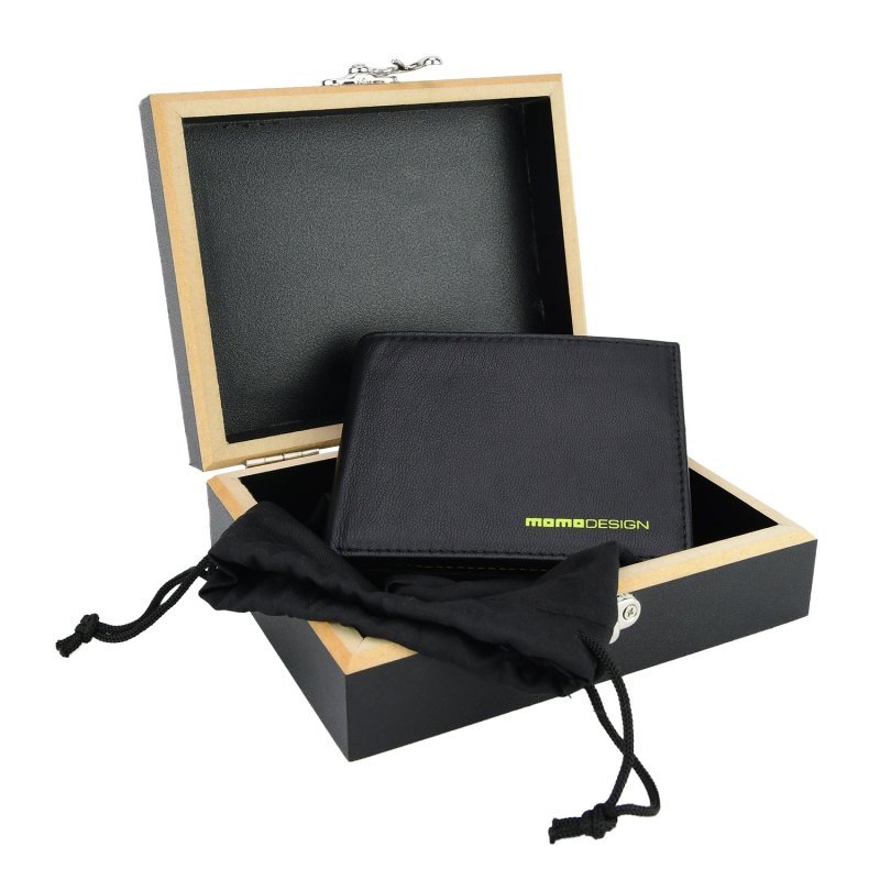 MOMO DESIGN Men's Slim Wallet in Genuine Leather, With RFID Protection, Wooden Gift Box — view 8