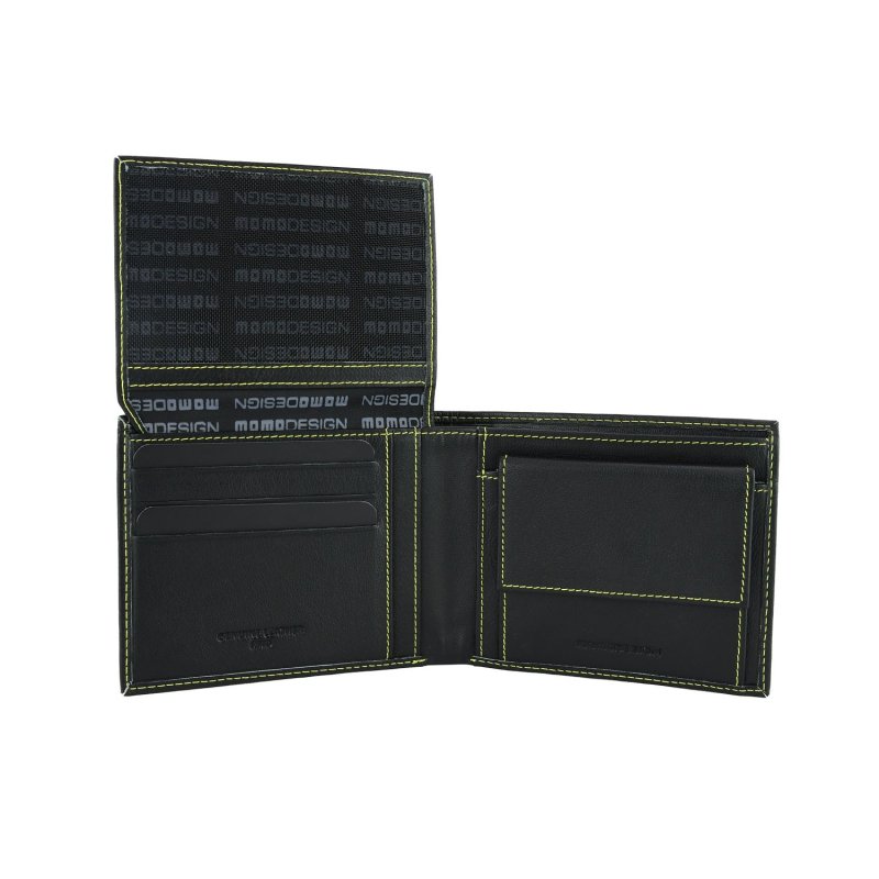 MOMO DESIGN Men's Wallet in Genuine Leather, Classic, With RFID Protection, Wooden Gift Box — back view