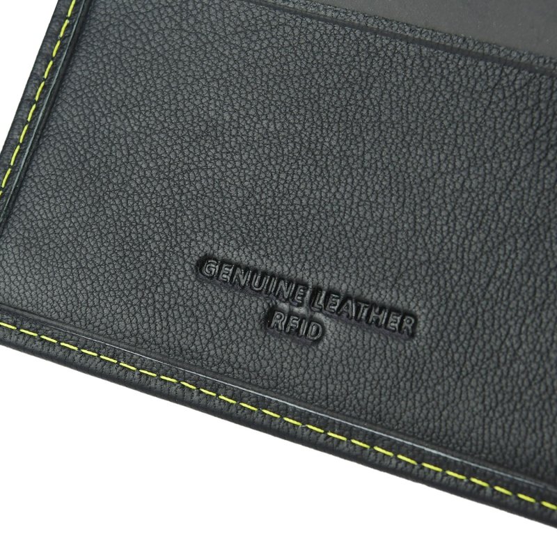 MOMO DESIGN Portefeuille Homme en Cuir Véritable, Classique, avec Protection RFID, Boîte Cadeau en Bois — détail logo
