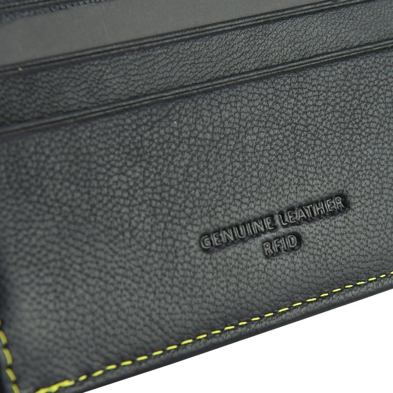 MOMO DESIGN Herren-Geldbörse aus Echtem Leder, mit RFID-Schutz, Geschenkbox aus Holz — Logo-Detail