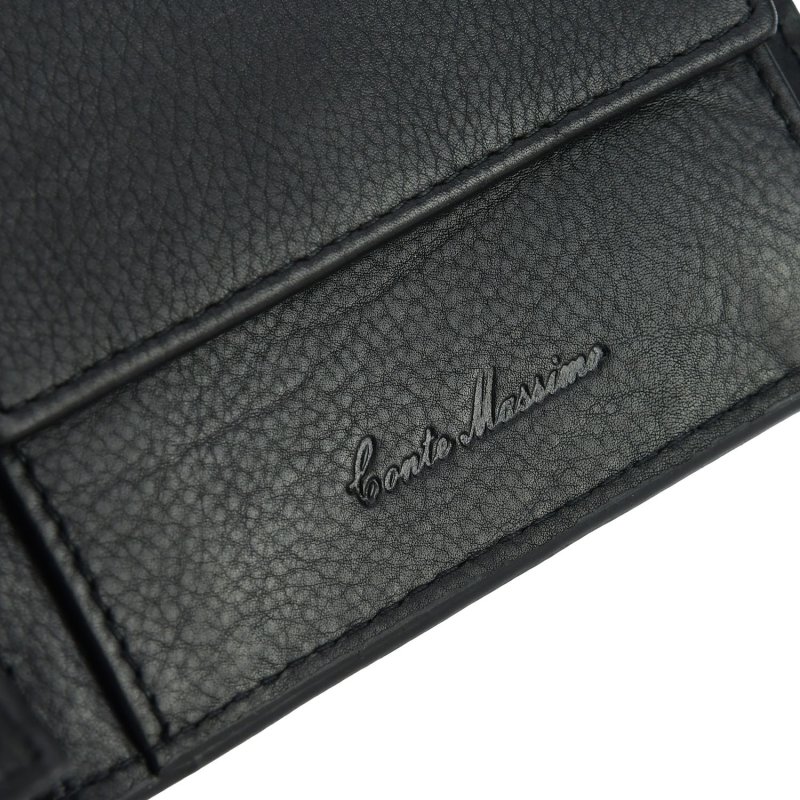 Conte Massimo Portefeuille Homme Classique en Cuir Véritable RFID, Effet Carbone, avec Boîte Cadeau art1 — détail logo