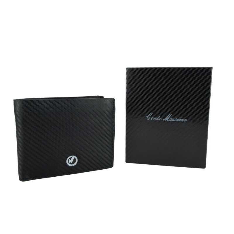 Conte Massimo Men's Classic Genuine Leather Wallet RFID, Carbon Effect, with Gift Box art1 — view 7