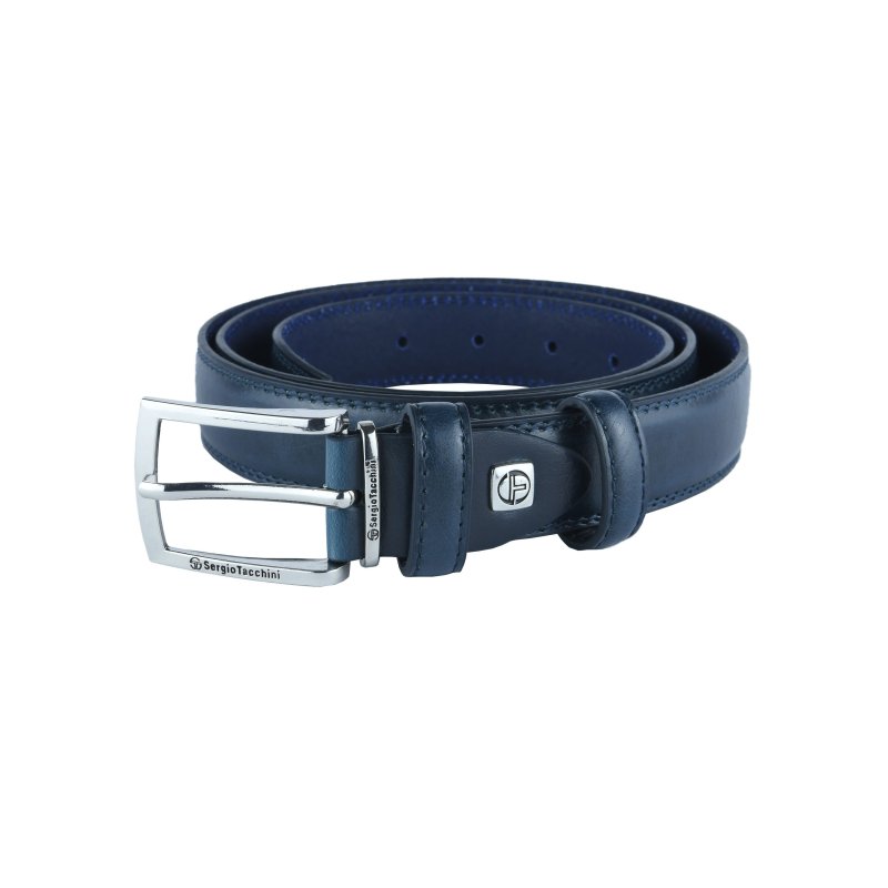 Sergio Tacchini Men's Belt, Faux Leather Exterior, Leather Lining, Double Stitching, Nickel Free Buckle, 3 cm — front view