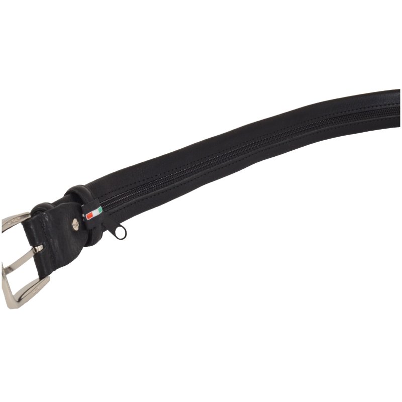 Conte Massimo Ceinture Porte-Valeurs de Voyage en Cuir Véritable, avec Poche Intérieure Tactique Zippée, Noir — intérieur