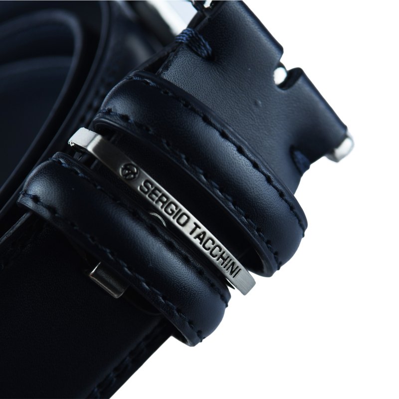 SERGIO TACCHINI Ceinture Homme en Cuir Véritable, Boucle Sans Nickel, Raccourcissable — intérieur
