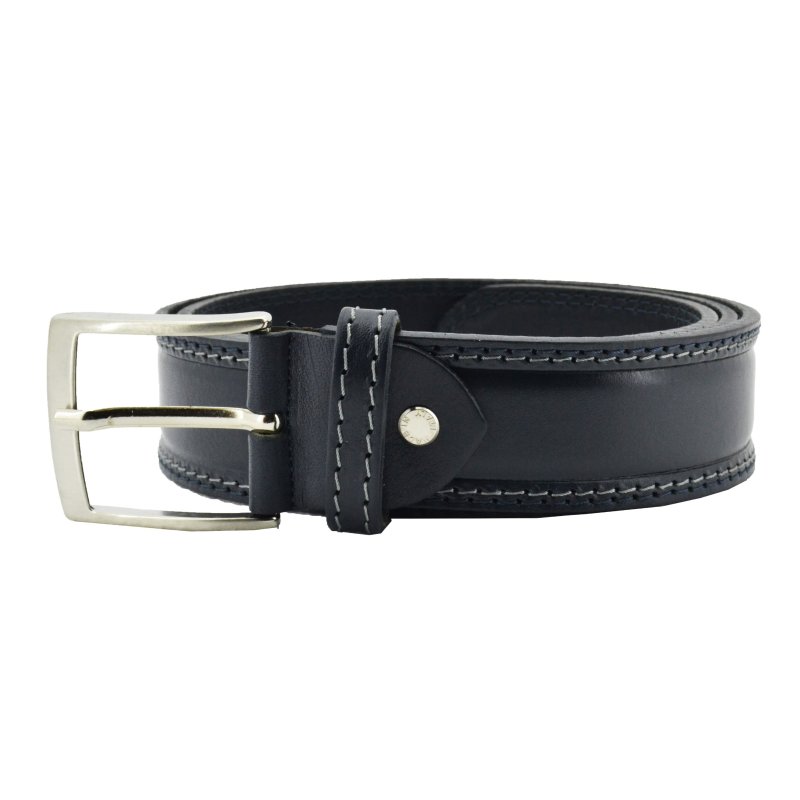 Conte Massimo Men's Belt in Genuine Vegetable-Tanned Leather, Can Be Shortened, Height 4cm With Stitching — front view
