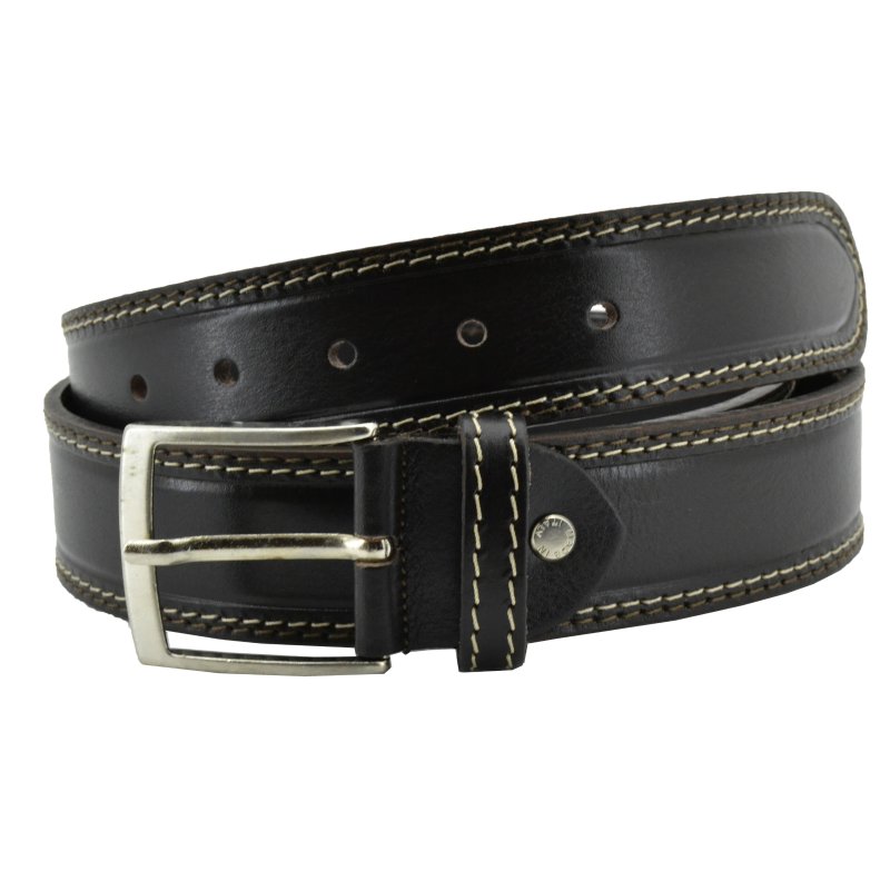 Conte Massimo Men's Belt in Genuine Vegetable-Tanned Leather, Can Be Shortened, Height 4cm With Stitching — logo detail