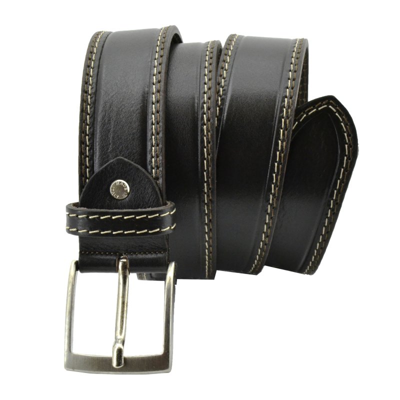 Conte Massimo Men's Belt in Genuine Vegetable-Tanned Leather, Can Be Shortened, Height 4cm With Stitching — view 9
