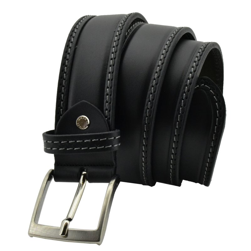 Conte Massimo Men's Belt in Genuine Vegetable-Tanned Leather, Can Be Shortened, Height 4cm With Stitching — view 13
