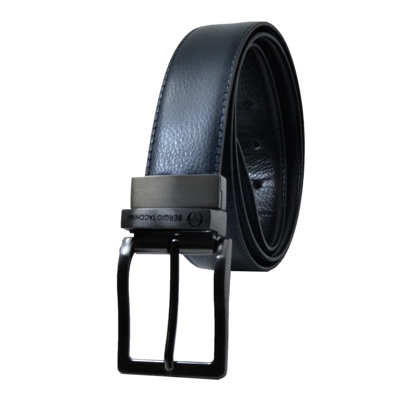 Sergio Tacchini Ceinture Homme Réversible en Cuir Véritable, Boucle Rectangulaire, Réglable et Raccourcissable — détail