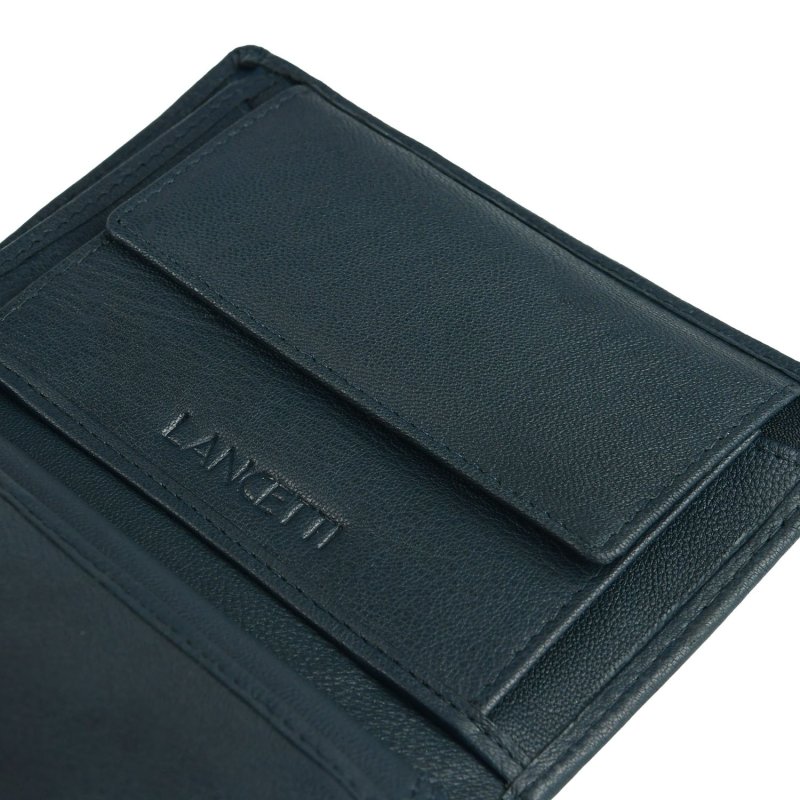Lancetti Portefeuille Homme Vertical en Cuir Véritable, avec Porte-monnaie et Boîte — détail logo