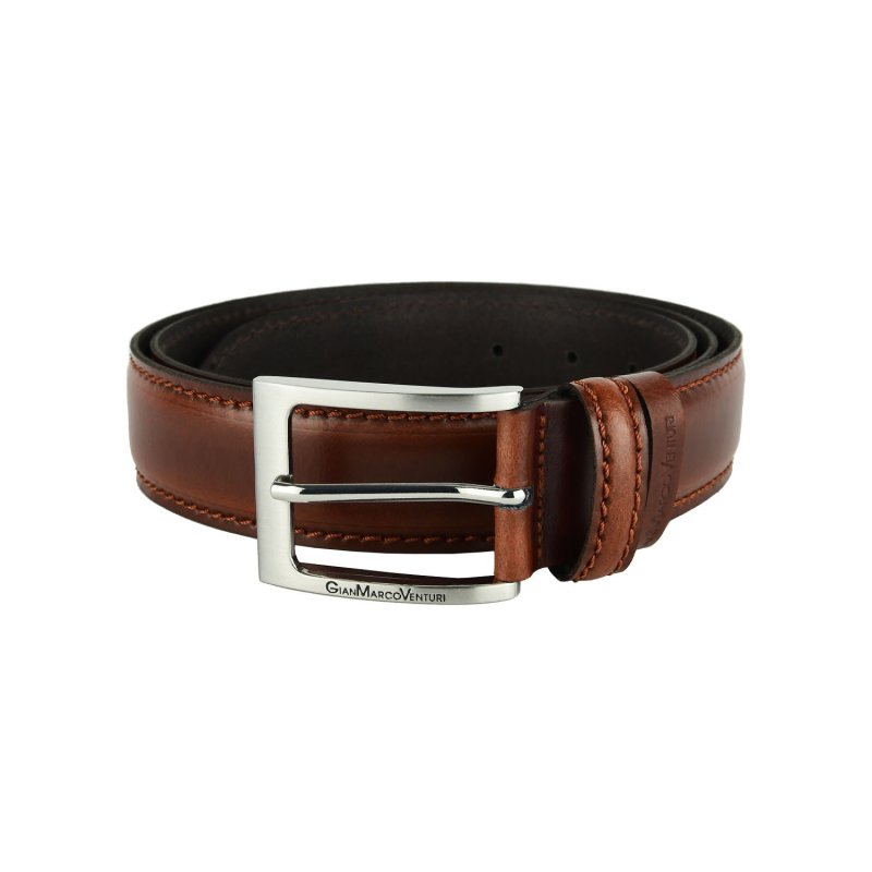 Gianmarco Venturi Men's Belt in Genuine Leather, Made in Italy, Can Be Shortened — front view