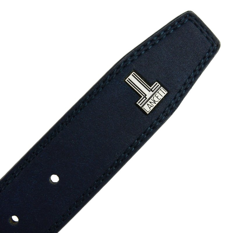 Lancetti Men's Belt, PU Exterior with Genuine Leather Lining, Shortenable, with Tin Gift Box 32 — logo detail