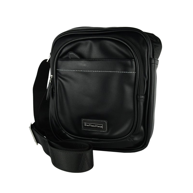 GianMarcoVenturi Men's Black Crossbody Bag With Adjustable Shoulder Strap, In Faux Leather, Multi-pocket 110-4 — front view
