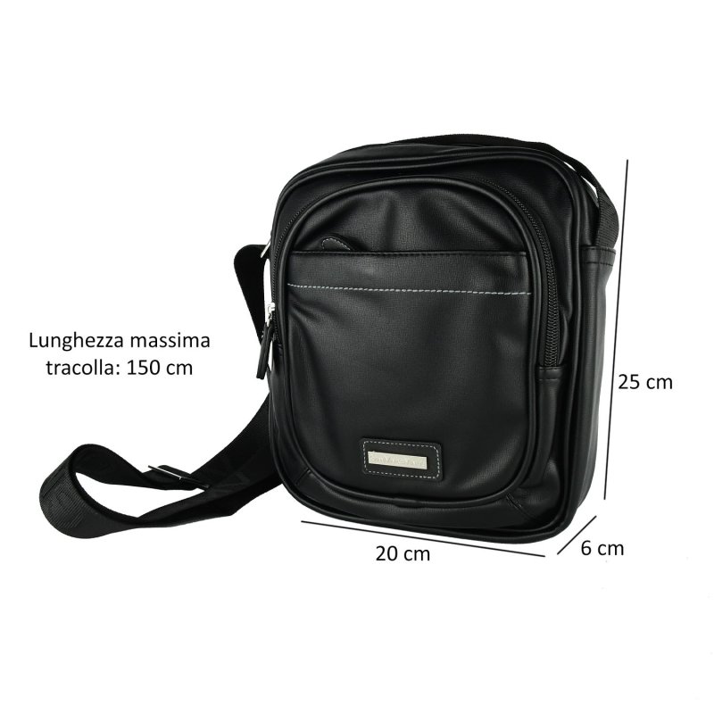 GianMarcoVenturi Bolso Bandolera para Hombre Negro con Correa Ajustable, en Piel Sintética, Multibolsillo 11… — vista trasera