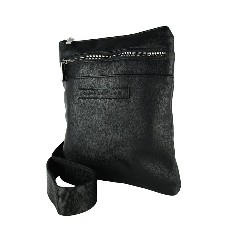GianMarcoVenturi Black Men's Crossbody Bag With Adjustable Shoulder Strap, In Faux Leather, Multi-pocket 200 — front view
