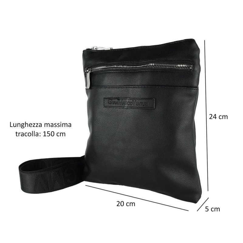 GianMarcoVenturi Black Men's Crossbody Bag With Adjustable Shoulder Strap, In Faux Leather, Multi-pocket 200 — back view