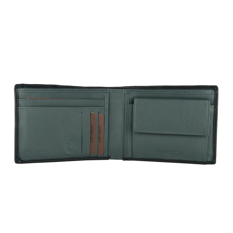 Lancetti Men's Wallet Without Window in Genuine Leather, with Coin Pocket and Box — front view