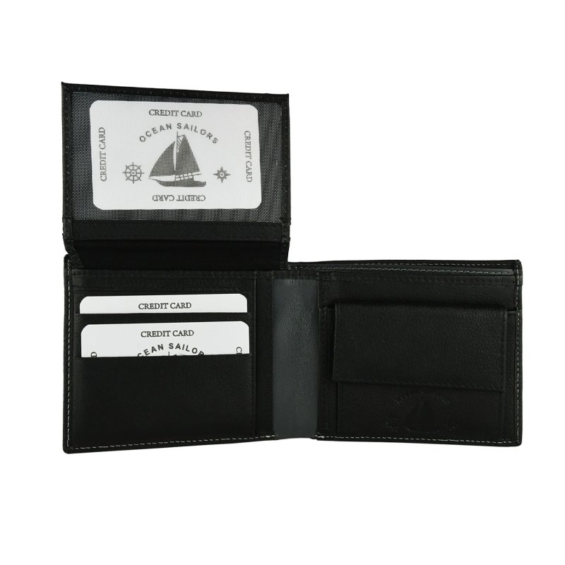 Ocean Sailors Men's Genuine Leather Wallet with Coin Pocket, Gift Box Included — back view