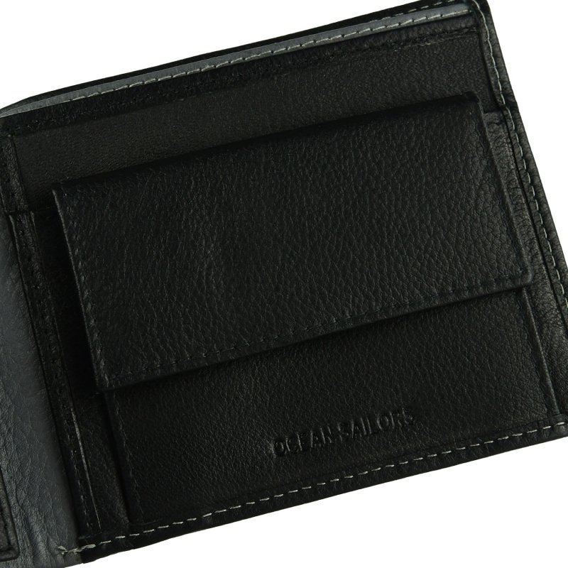 Ocean Sailors Herren-Geldbörse aus echtem Leder mit Münzfach, mit Geschenkbox — Logo-Detail