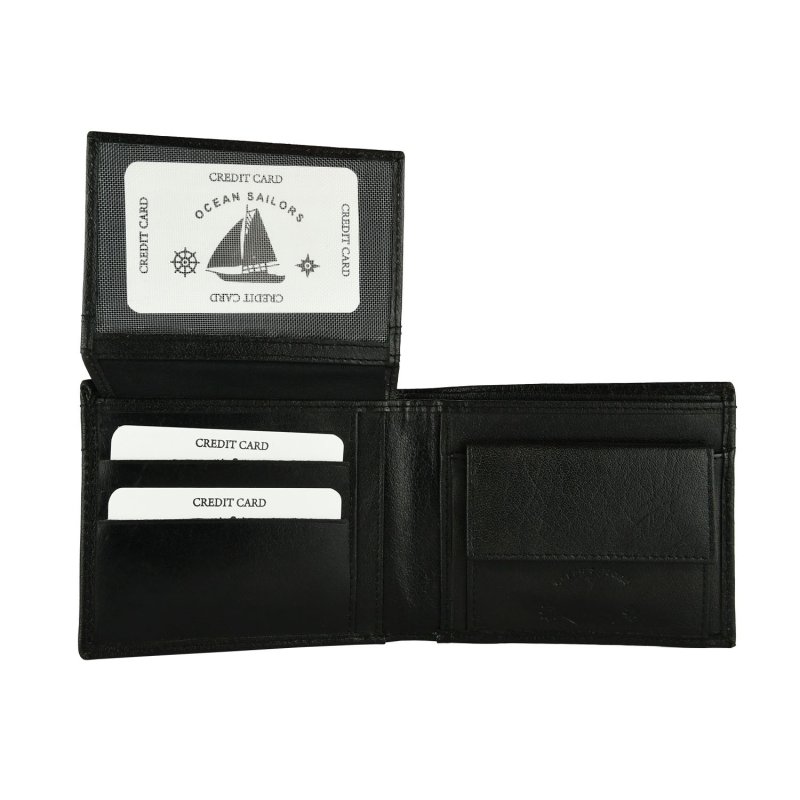 Ocean Sailors Men's Genuine Leather Wallet With Coin Pocket, With Gift Box — back view