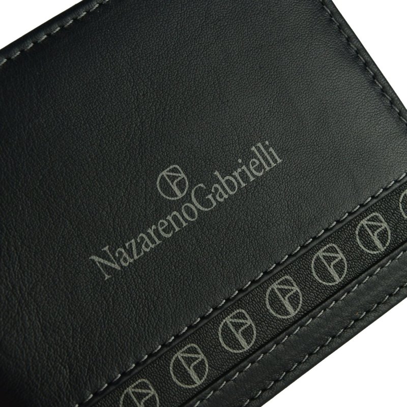 NazarenoGabrielli Portefeuille Homme en Cuir Véritable, Sans Porte-monnaie avec Boîte — détail