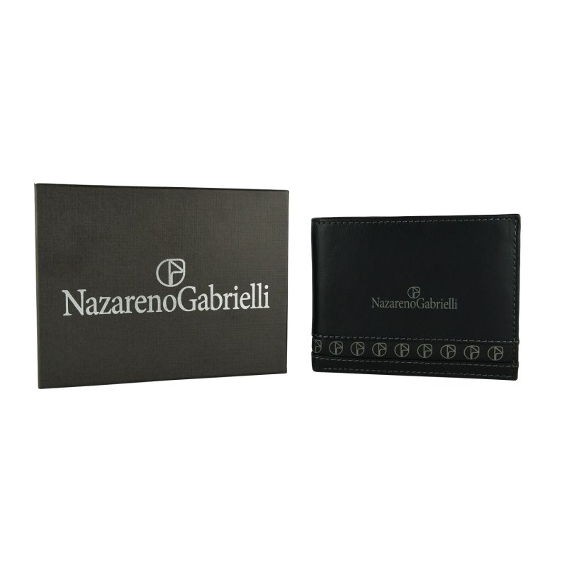 NazarenoGabrielli Men's Genuine Leather Wallet, Without Coin Pocket, With Box — logo detail