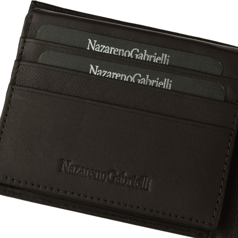 NazarenoGabrielli Portefeuille Homme en Cuir Véritable, Slim avec Boîte — détail logo