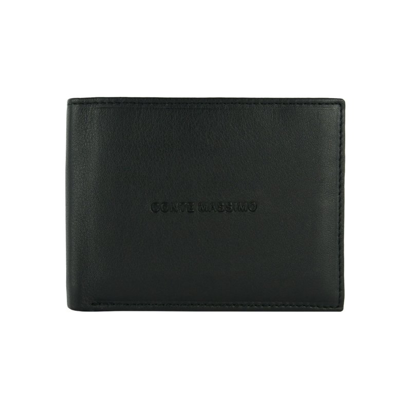 Conte Massimo Herren-Brieftasche aus echtem Leder, Handgefertigt, RFID mit Box, mit 2 Fenstern, ohne Münzfach — Vorderansicht