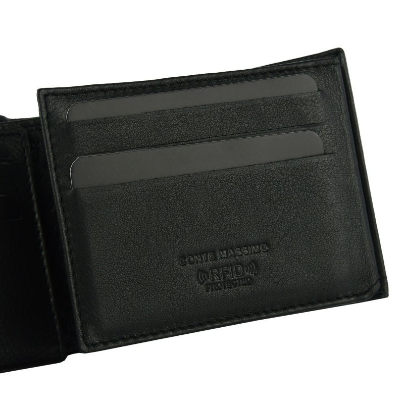 Conte Massimo Herren-Brieftasche aus echtem Leder, Handgefertigt, RFID mit Box, mit 2 Fenstern, ohne Münzfach — Logo-Detail
