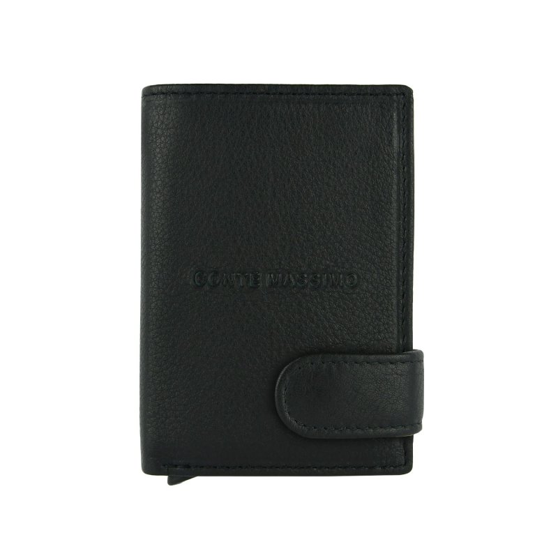 Conte Massimo Automatic Wallet, Slim Men's Credit Card Case In Genuine Leather, Handmade, RFID With Box — front view