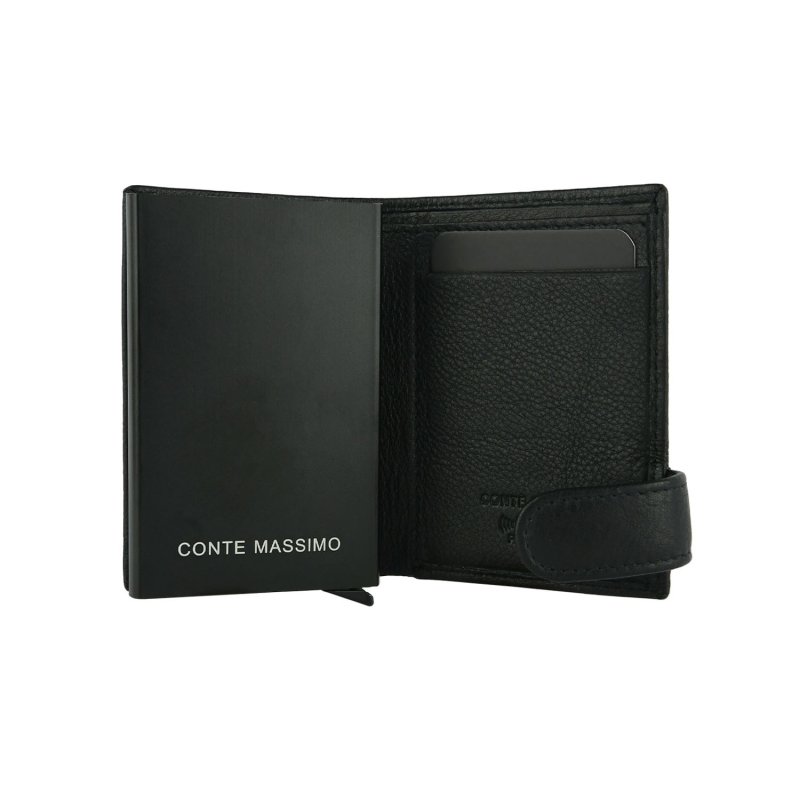 Conte Massimo Automatic Wallet, Slim Men's Credit Card Case In Genuine Leather, Handmade, RFID With Box — back view