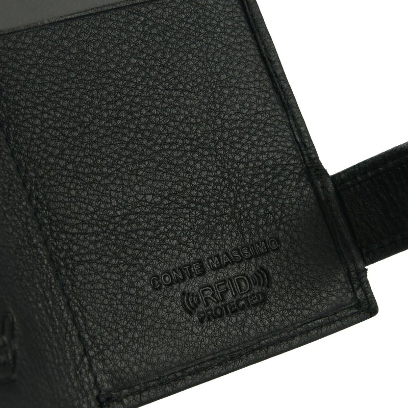 Conte Massimo Automatik-Brieftasche, Schlankes Kartenetui für Herren aus echtem Leder, Handgefertigt, RFID mit Box — Detail