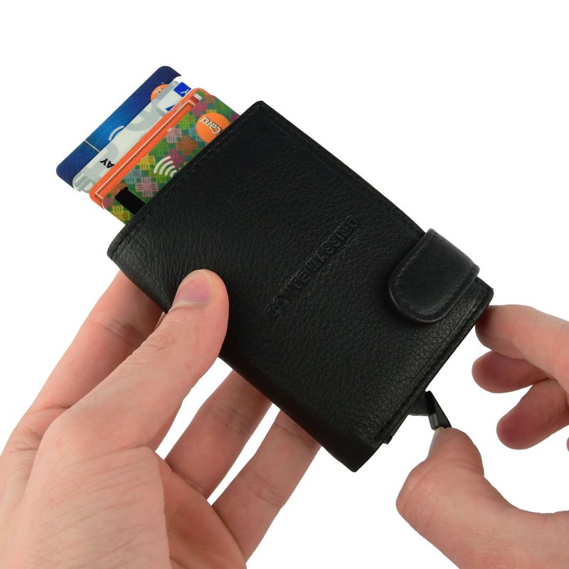Conte Massimo Automatik-Brieftasche, Schlankes Kartenetui für Herren aus echtem Leder, Handgefertigt, RFID mit Box